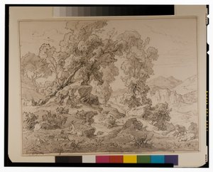 アルカディアの風景の中のフォーンとニンフ 作： Friedrich the Elder Preller