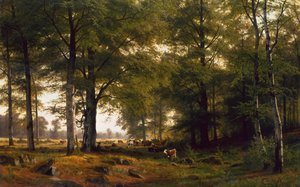 牛飼いのいる樹木が茂った風景 作： Fritz Carl Werner Ebel
