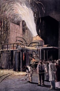ヘンリーベッセマー卿（1813-98）によって開発された、鋼の大量生産のためのベッセマープロセス 作： Fritz Gehrke