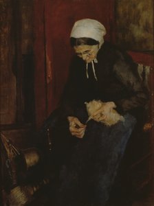 羊毛を紡ぐ老婦人 作： Fritz Mackensen