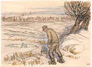 凍った湖のほとりの農夫 作： Fritz Syberg