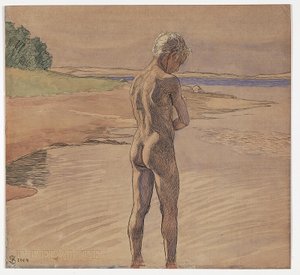 彼は水に立っています。 Fyns Hoved のモチーフ 作： Fritz Syberg
