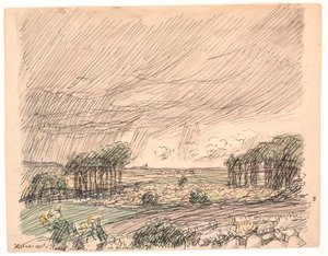 干し草は緑の牧草地で積み上げられた 作： Fritz Syberg