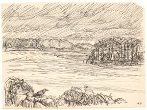 フェンスの上のカラス 作： Fritz Syberg
