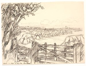野原と牧草地の周りには大きな森が広がっています 作： Fritz Syberg