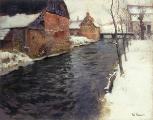 冬の川の風景、1895 作： Frits Thaulow