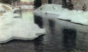氷の融解：リサーカー川、1887 作： Frits Thaulow