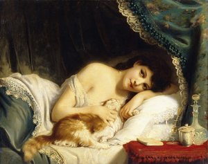 彼女の猫とリクライニングビューティー、