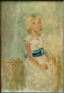 青いサッシュのブロンドの女の子 作： Fritz von Uhde