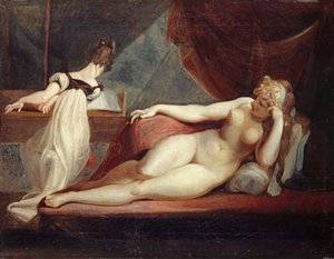 休息中の女性の裸体とピアノ奏者、1799～1800年。 作： Füssli
