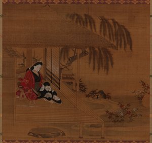 庭、インテリア、座っている女の子、江戸時代、1615-1868. 作： Furuyama Moroshige