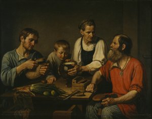 1824年の夕食前の農民家族 作： Fyodor Grigoryevich Solntsev