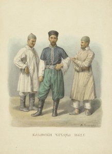 カザンタタール人、ロシア国家の衣服シリーズ、1869年のイラスト 作： Fyodor Grigoryevich Solntsev
