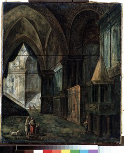 大聖堂で（大聖堂で）。 フョードル・ヤコレビッチ・アレクセーエフ (1753-1824) の絵画。 キャンバスに油彩、35.5 x 30.5 cm 作： Fyodor Yakovlevich Alexeev