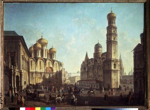 モスクワ クレムリンの大聖堂広場。 フョードル・ヤコブレビッチ・アレクセーエフ (1753-1824) の絵画。 キャンバスに油彩、81.5 x 112 cm。 ロシア美術の古典主義。 国立トレチャコフ美術館、モスクワ。