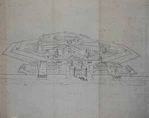 585人の囚人を収容するセル式刑務所の設計 作： G.A. Blouet