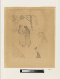 道にいる 3 人の若い女の子、前の 1 人は本を持っている 作： G.F. Clement