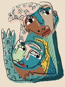 「抽象的な顔たちの抱擁」 作： 