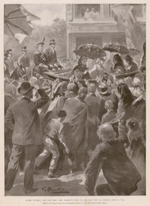 ヴィクトリア女王と貧困層：ロンドンのイーストエンドを訪れた女王、1873年4月2日（グラビア 作： G.S. (after) Amato