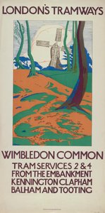 「ウィンブルドン コモン」、ロンドン カウンティ カウンシル LCC トラムウェイのポスター、1923 年 作： GW Widmer