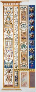 バチカン市国のラファエロのロッジアのパネル、ジョヴァンニ・オッタヴィアーニ（c.1735-1808）が彫った「Delle Loggie di Rafaele nel Vaticano」より、1772-77年に出版された手彩色のエングレーヴィング。 作： G. and Camporesi P. Savorelli