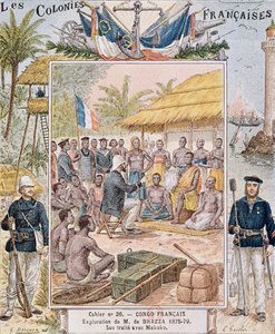 M.デブラザの探検（1875-79年）マココとの彼の条約、「Les Colonies Francaises」のイラスト