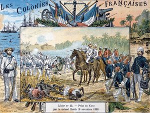 L.ガイスラーによって刻まれた1892年11月6日、アルフレッド・アメディー・ドッズ将軍（1842-1922）によるカナの包囲 作： G. Dascher
