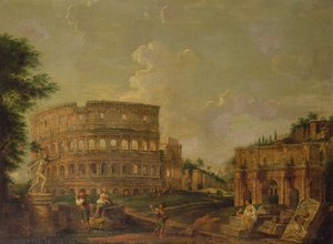 コロッセオとコンスタンティヌスのアーチ」1730年頃（油彩・キャンバス