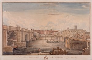 ロンドン橋の古いものと新しいもの、ロンドン、1827 作： G Yates