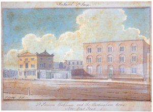 聖救世主のワークハウスとロッキンガム アームズ イン、ニュー ケント ロード、サザーク、ロンドン、1825 作： G Yates