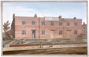 セント ジョージズ フィールド、サザーク、ロンドン、1825 年のドレーパーの救貧院の眺め 作： G Yates