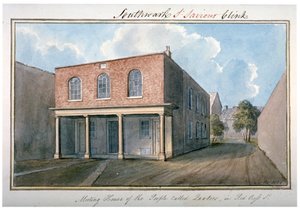 ロンドン、サザーク、レッドクロス ストリートにあるクエーカー教徒の集会所の眺め、1825 年 作： G Yates