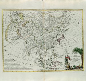 アジアは主要な州に分かれており、1777年にヴェネツィアでアントニオザッタが出版したプライベートコレクションのトマス1世から取ったG.ズリアーニの彫刻 作： G. Zuliani