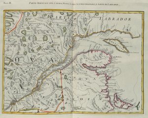カナダ東部、ノバスコシア州北部、ラブラドール州の一部、アントニオ・ザッタが1778年にヴェネツィアで出版した「最新アトラス」の第1巻から抜粋したG.ズリアーニのエングレーヴィング、個人蔵 作： G. Zuliani