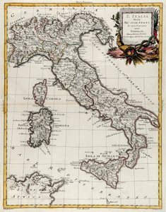 イタリアの政治地図、アントニオ・ザッタが1782年にヴェネツィアで出版した「最新アトラス」の第2巻からG.ズリアーニが彫ったもの、個人蔵 作： G. Zuliani