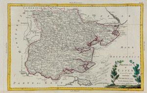アントニオ・ザッタが1779年にヴェネツィアで出版した「最新アトラス」の第1巻から抜粋したG・ズリアーニの版画「エセックス州」、個人蔵 作： G. Zuliani