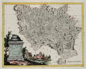 アントニオ・ザッタが1783年にヴェネツィアで出版した「最新アトラス」の第2巻から抜粋したG・ズリアーニによるフィレンツェの領土のエングレーヴィング、個人蔵 作： G. Zuliani
