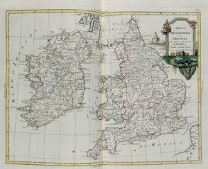 イングランドとアイルランドの王国、G。ズリアーニによる彫刻。1776年にヴェネツィアでアントニオザッタが出版したプライベートコレクションの最新アトラスのトメIから撮影 作： G. Zuliani
