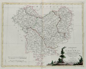 アントニオ・ザッタが1781年にヴェネツィアで出版した「最新アトラス」の第3巻から抜粋したG.ズリアーニのエングレーヴィング（クラコフ、レキッカ、シエラッズ、サンドミール、ルブリンのプファルツ）、プライベート・コレクション 作： G. Zuliani