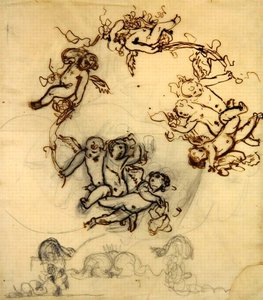 オルセー宮の食堂の天井装飾のための習作「プッティ」1900年頃（紙にペンとインク） 作： Gabriel Joseph Marie Augustin Ferrier