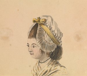 フリルのついた帽子をかぶった女性の頭部、1774年頃（水彩画） 作： Gabriel Bray