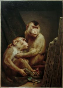 サルは絵画を見る 作： Gabriel Cornelius Ritter von Max