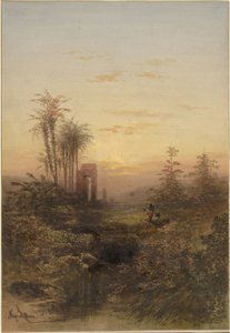 東洋の風景に沈む夕日 作： Gabriel Hippolyte Lebas