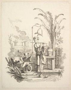 フルート奏者と子供のティンパニスト、ca. 1742年。 作： Gabriel Huquier