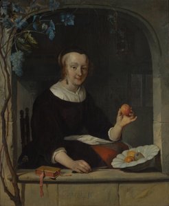 窓際に座った女性、1660年代初頭。 作： Gabriel Metsu
