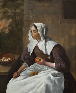 りんごの皮をむく少女（油彩・パネル） 作： Gabriel Metsu