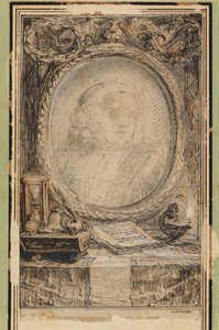 コウモリのいる寓意的な額 1769年頃（ペン・インク画）