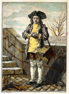古いメティエ：靴削り器やシューシャインダー。ガブリエル・ド・サン・トーバン（1724-1780）の版画 18世紀 パリ・カルナヴァレ美術館蔵 作： ガブリエル・ド・サン・トーバン