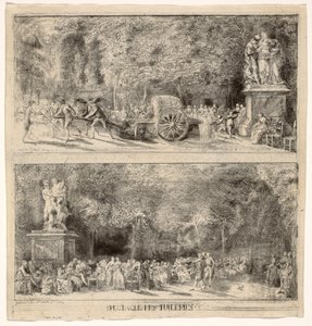 チュイルリーからのシーン：椅子と水車、1760年、1763年にレタッチ 作： ガブリエル・ド・サン・トーバン