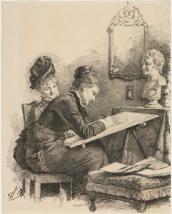 彫刻をスケッチする二人の女性 1878年
